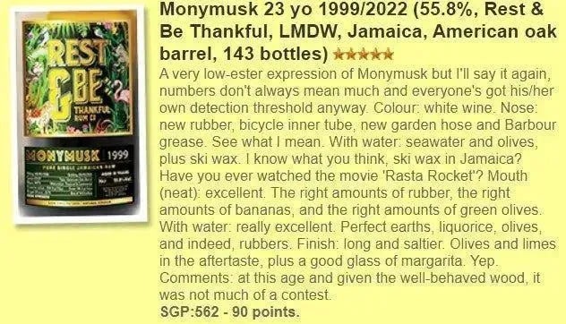 Rest & Be Thankful Monymusk - 23YO, 1999/2022, #7537, 55.8% (WF90) - Rum