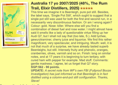 Rum Trail Australia (Bennleigh) 17YO, 2007/2025, Small Batch, 48% (WF90) - Rum