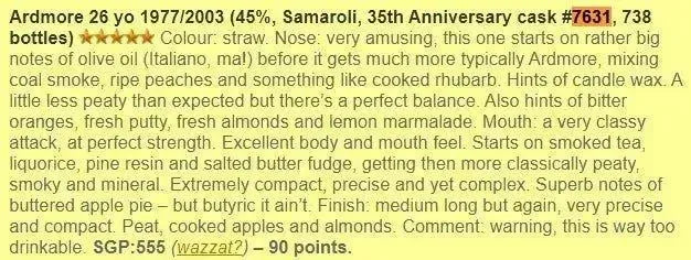 Samaroli Ardmore - ~26YO, 1977/2003, #7631, 35th Anniversary, 45% (WF90) - Scotch Whisky