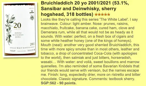 Sansibar Bruichladdich - 20YO, 2001/2021, White Label, 53.1% (WF90) (分現金/信用卡價) - Scotch Whisky