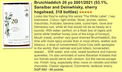 Sansibar Bruichladdich - 20YO, 2001/2021, White Label, 53.1% (WF90) (分現金/信用卡價) - Scotch Whisky