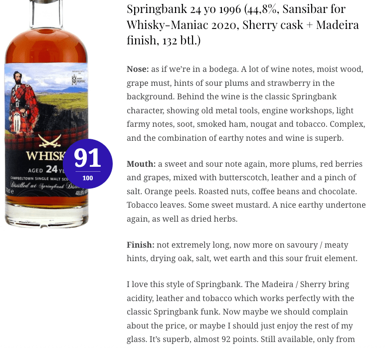 Sansibar Springbank 24YO, 1996/2020, The Clans Label, 48.8% (WN91) (分現金/信用卡價) - 蘇格蘭威士忌
