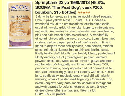 Scoma Springbank The Peat Bog 23 Years Old 1990/2013, 49.8% (WF90) (分現金/信用卡價) - 蘇格蘭威士忌