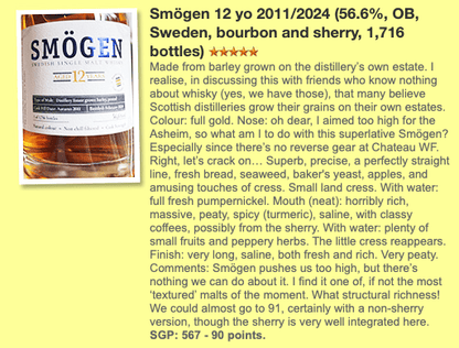 Smögen 12YO, 2011/2024, Distillery Estate Barley, Peated, 56.6% (WF90) - 瑞典威士忌