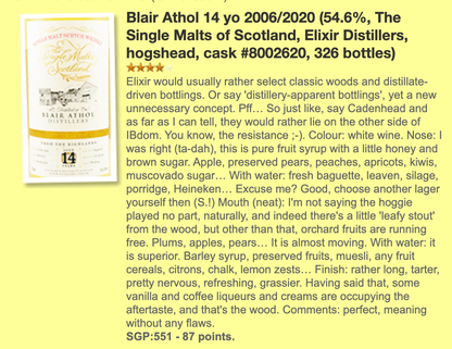 SMOS Blair Athol 14 Years Old 2006/2020, 8002620, 54.6% (WF87) - 蘇格蘭威士忌