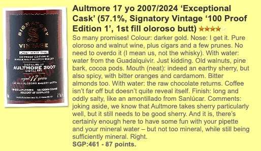 SV Aultmore - 17YO, 2007/2024, 100 Proof Exceptional Cask Edition #1, 1st Fill Oloroso Sherry Butt, 57.1% (WF87) - Scotch Whisky