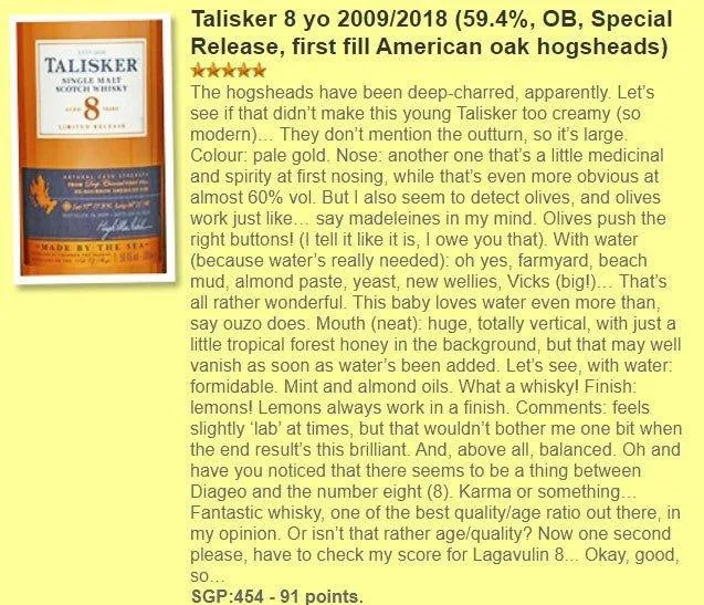 Talisker - 8YO, 2009/2018, Special Releases 2018, 59.4% (WF91) (分現金/信用卡價) - Scotch Whisky