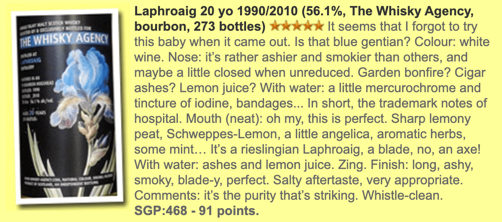 The Whisky Agency Laphroaig 20YO, 1990/2010, Still Lifes I, 56.1% (WF91) (分現金/信用卡價) - 蘇格蘭威士忌