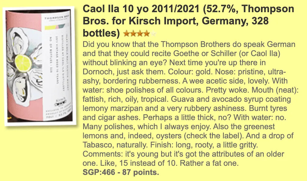 Thompson Bros Caol ila - 10YO, 52.7% (WN WF87) - Scotch Whisky