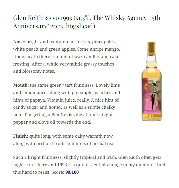 TWA Glen Keith - 30YO, 1993/2023, 15th Anniversary, 51.3% (WN90) (分現金/信用卡價) - Scotch Whisky