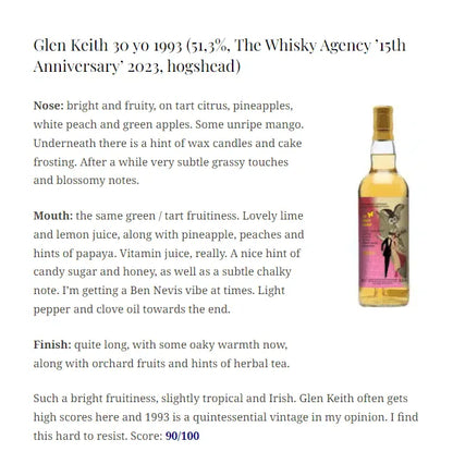 TWA Glen Keith - 30YO, 1993/2023, 15th Anniversary, 51.3% (WN90) (分現金/信用卡價) - Scotch Whisky