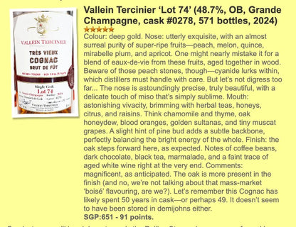 Vallein Tercinier - ~50YO, Cognac, Lot 74, #0278, 48.7% (WF91) (分現金/信用卡價) - Cognac