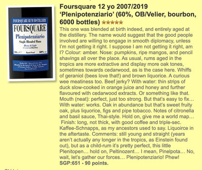 Velier Foursquare - Plenipotenziario 12YO Heavy & Light, 60% (WF90) - Rum