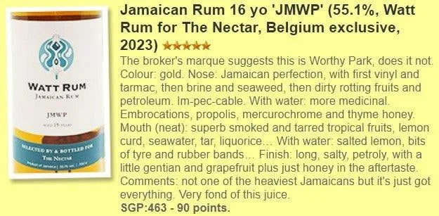 Watt Rum JMWP (Worthy Park) - 15YO, 2008/2023, for The Nectar, 55.1% (WF90) - Rum