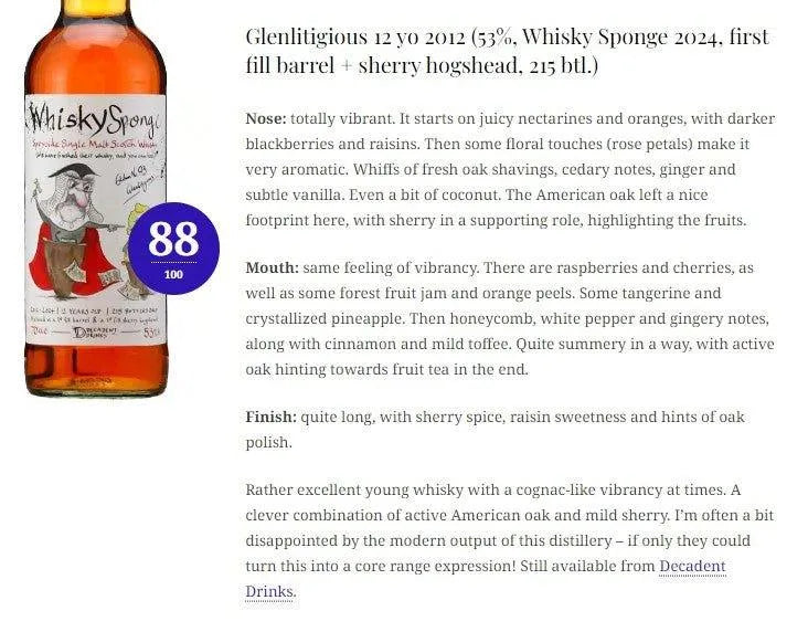 Whisky Sponge Secret Speyside (Glenfarclas) - 12YO, 2012/2024, 53% (WN88) - Scotch Whisky