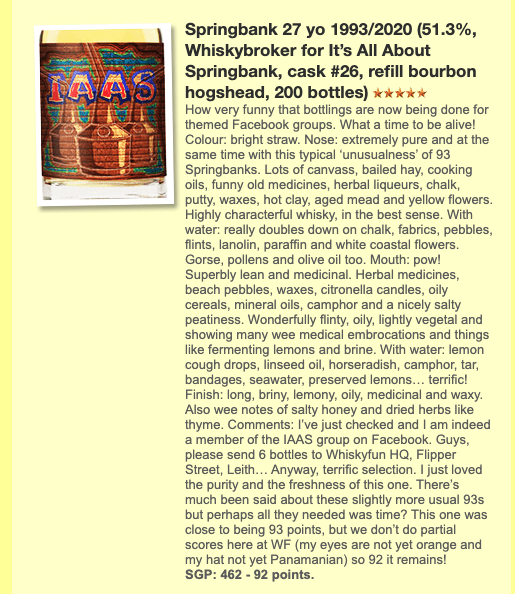 Whiskybroker.co.uk Springbank 27YO, 1993/2020, 26, 51.3% (WF92) (分現金/信用卡價) - 蘇格蘭威士忌