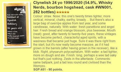 Whiskynerds Clynelish - 24YO, 1996/2020, #WN001, 54.9% (WN91, WF90) - Scotch Whisky