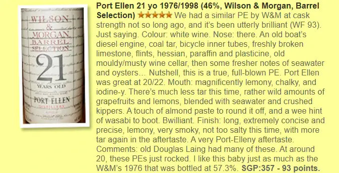 Wilson & Morgan Port Ellen - 21YO, 1976/1998, Barrel Selection, 46% (WF93) (分現金/信用卡價) - Scotch Whisky
