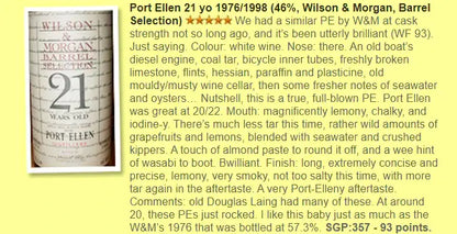 Wilson & Morgan Port Ellen - 21YO, 1976/1998, Barrel Selection, 46% (WF93) (分現金/信用卡價) - Scotch Whisky
