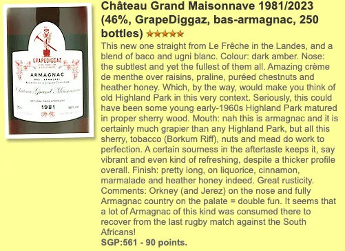 Wu Dram Clan Chateau Grand Maisonnave - ~42YO Armagnac, 1981/2023, Grapediggaz, 46% (WF90) - Armagnac