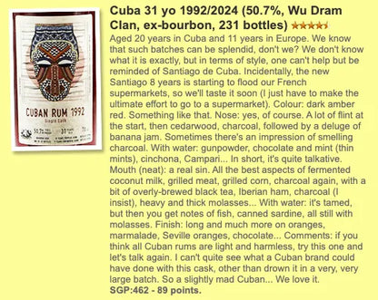 Wu Dram Clan Cuban - 31YO, 1992/2024, 50.7% (WF89) - Rum