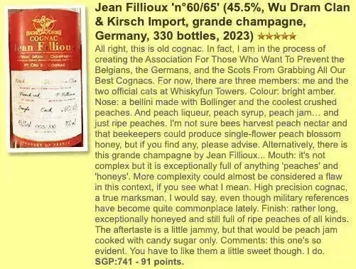 Wu Dram Clan Jean Fillioux - ~58YO, 1960+1965/2023, Cognac, 45.5% (WF91) - Cognac