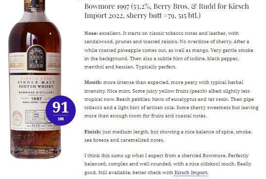 BBR Bowmore - ~25YO, 1997/2022, Sherry Butt, 53.2% Type : Single Malt Whisky 威士忌 WhiskyNotes
