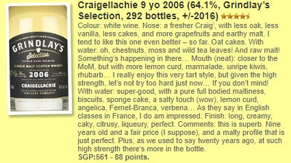 Grindlay's Craigellachie - 9YO, 2006, 64.1%  Type : Single malt whisky 威士忌 WhiskyFun