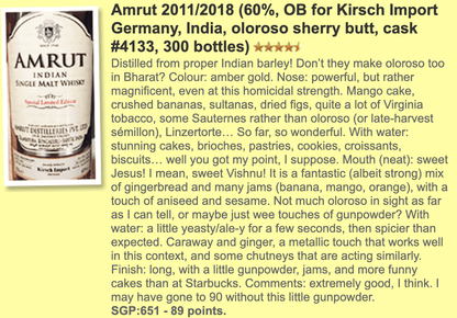Amrut - 2011/2018, 60%, Oloroso Sherry (WF89), whisky, 威士忌, whiskyfun