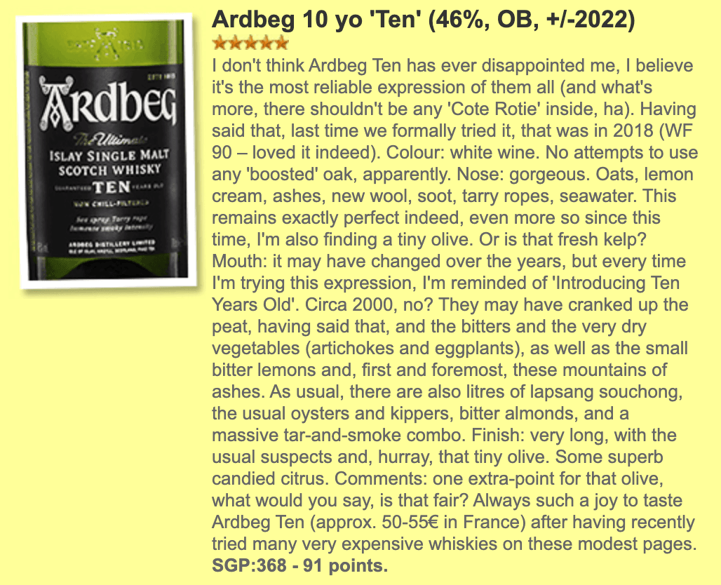 Ardbeg - 10 Year Old, 46% (WF 90), whisky, ardbeg whisky 威士忌, whiskyfun