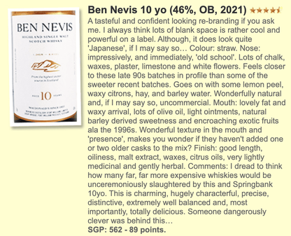 Ben Nevis - 10YO, 2021 version (WF 89) - Scotch Whisky - Country_Scotland - Distillery_Ben Nevis - Price_$501 - $1000- - -