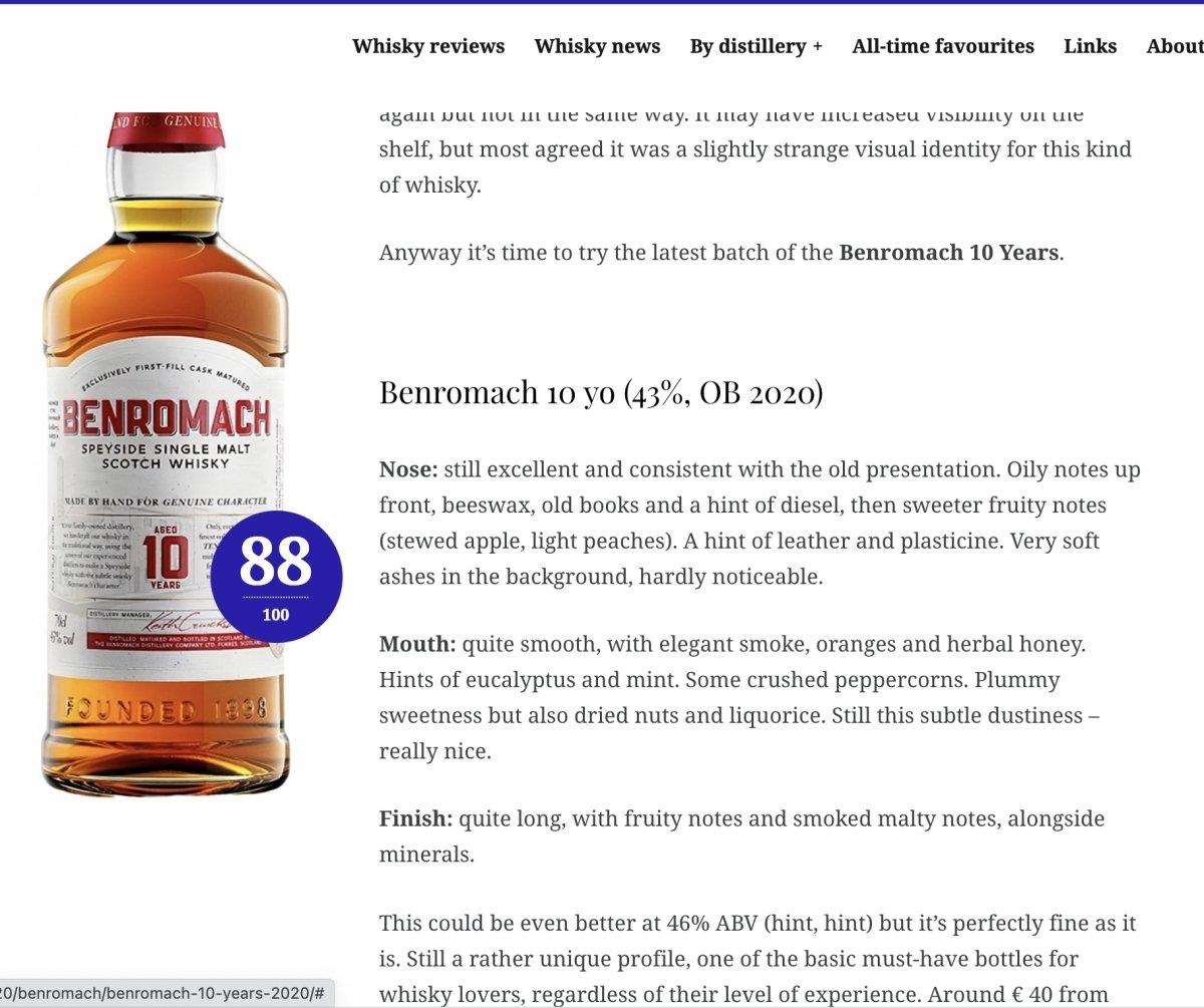 Benromach - 10YO, 43% (WF88, WN88) - Scotch Whisky - Country_Scotland - Distillery_Benromach 威士忌 - Entry Whisky- - -