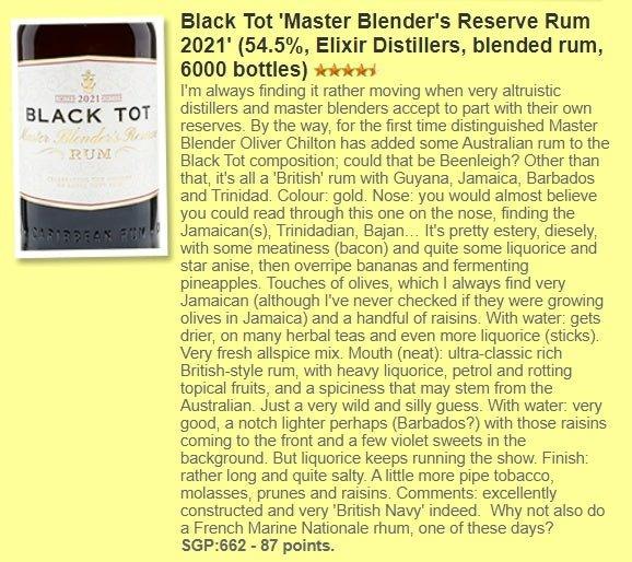Black Tot - Master Blender's Reserve Rum 2021, 54.5%  Type : Blended Rum 冧酒 (Whiskyfun)