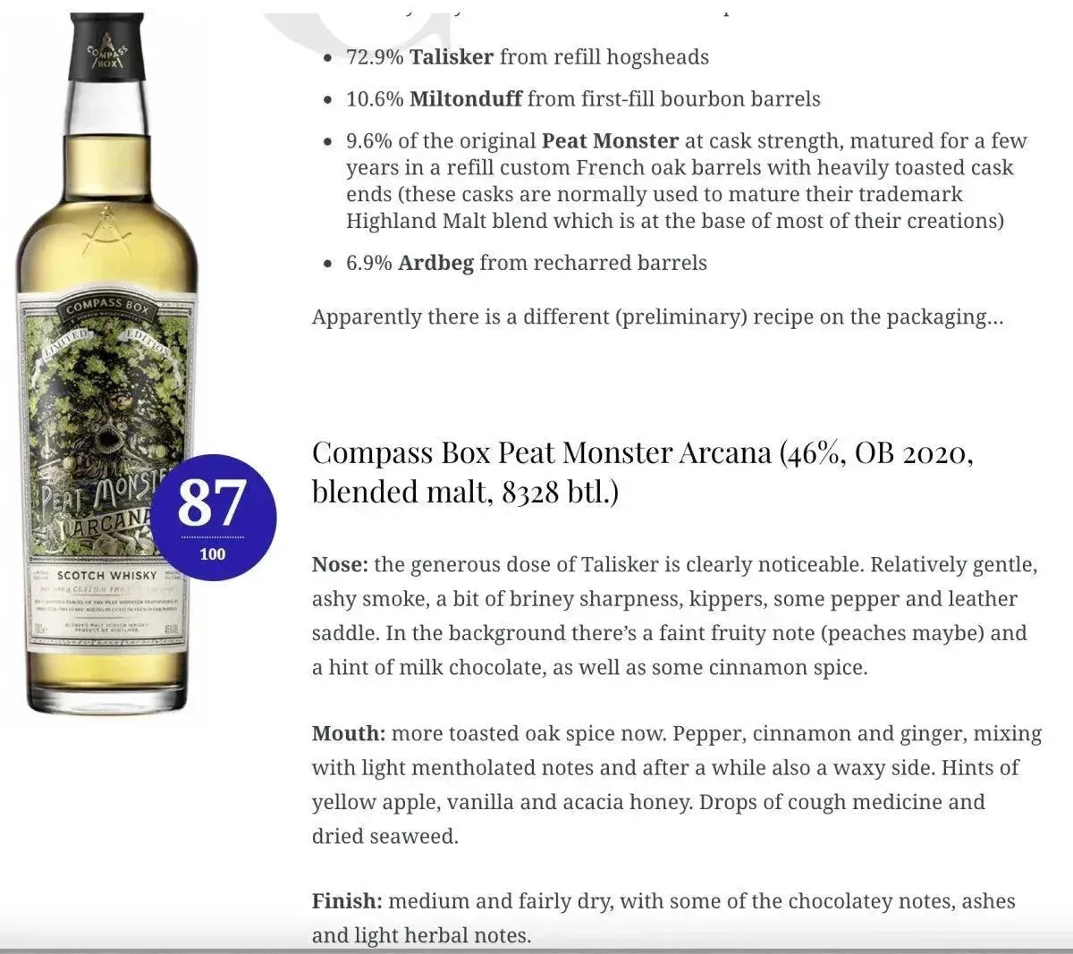 Compass Box - Peat Monster Arcana (WN87) - Scotch Whisky