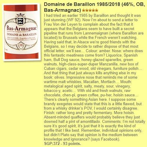 Domaine de Baraillon Bas-Armagnac - 37YO, 1985, 43%  Type : Armagnac 雅文邑 WhiskyFun