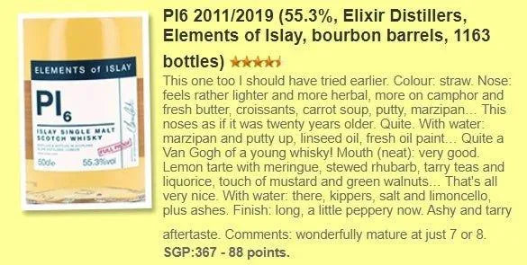 Elements of Islay - PI6, 7YO, 2011/2019, 55.3% (WF88) - Scotch Whisky