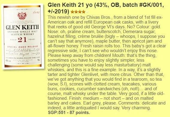 Glen Keith - 21YO, 43% (WF87) - Scotch Whisky