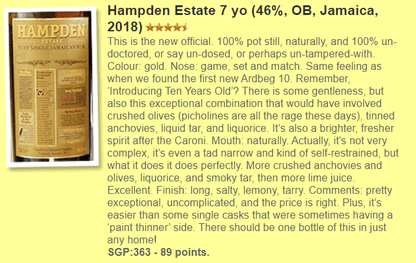 Hampden Estate - 8YO 46% (WF 89) - Rum - Country_Jamaica - Distillery_Hampden 冧酒 - Price_$501 - $1000- - -