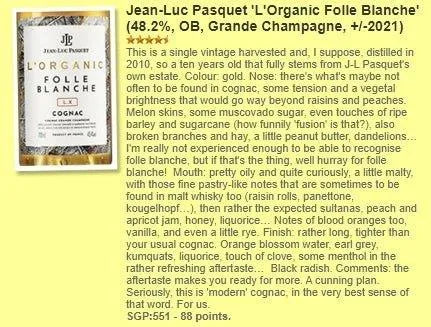 Jean-Luc Pasquet - L'Organic Folle Blanche, 48.2% (WF88) - Cognac