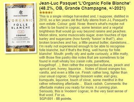 Jean-Luc Pasquet - L'Organic Folle Blanche, 47.6% Type : Cognac 干邑 WhiskyFun