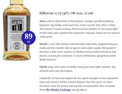 Kilkerran - 12YO 2021, 46% (WN89) - 威士忌 - Country_Scotland - Distillery_Glengyle (Kilkerran) - hidden- - -