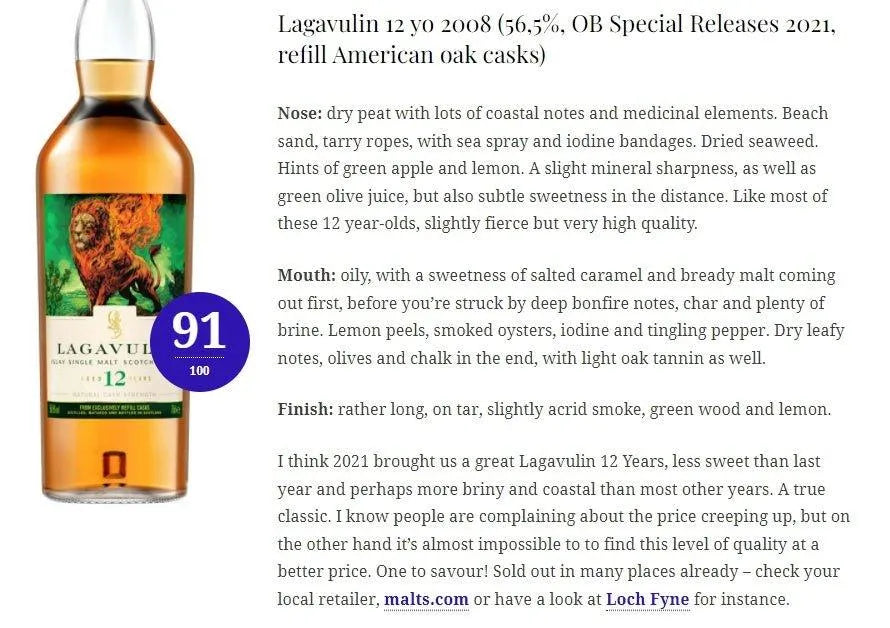 Lagavulin 12 - 12YO, 2021 Special Release, 56.5% (WF92, WN91) - Scotch Whisky