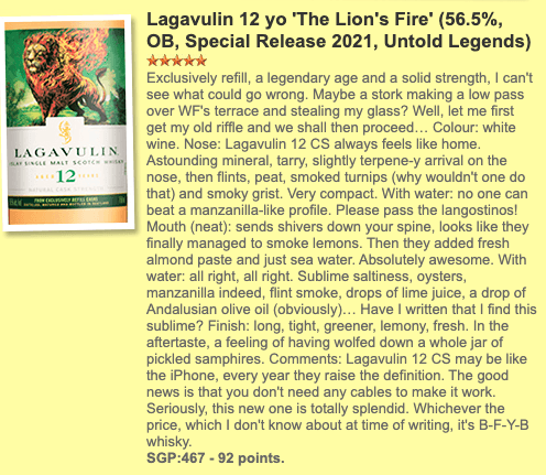 Lagavulin, 12YO, 2021 special release, 56.5%  Type : Single malt whisky, whiskyfun