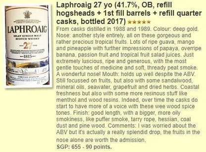 Laphroaig - 27YO, 2017, 41.7% (WF90 WN91) - Scotch Whisky