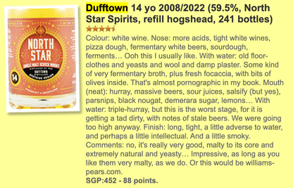 NSS Dufftown - 14YO, 2008/2022, 59.5%  Type : Single malt whisky, whiskyfun