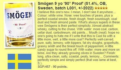 Smögen - 90° Proof, 9YO, 2022, Ex-bourbon barrels, Batch L002, 51.4%  Type : Single malt whisky 威士忌 WhiskyFun
