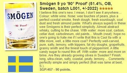 Smögen - 90° Proof, 9YO, 2022, Ex-bourbon barrels, Batch L002, 51.4%  Type : Single malt whisky 威士忌 WhiskyFun