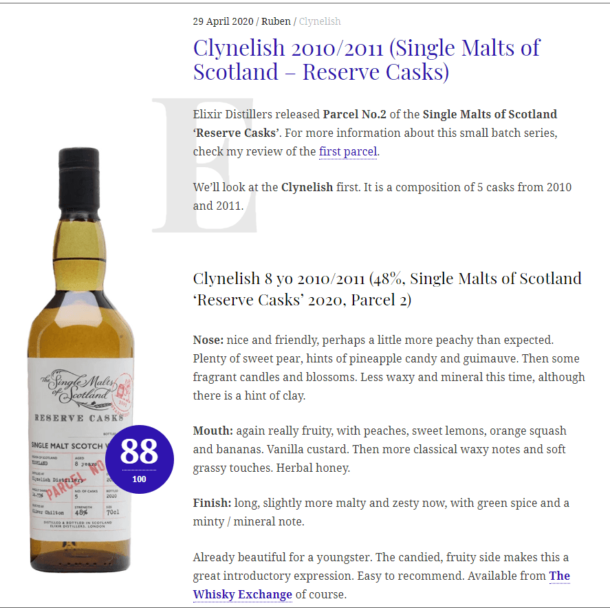 SMOS Clynelish - 8YO, Reserve Cask, 48%- Scotch Whisky - Country_Scotland - Clynelish -Single Malts of Scotland (SMOS)