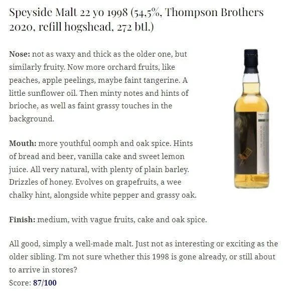 Thompson Bros Speyside - 22YO, 1998/2021, 54.5% (WN87) - Scotch Whisky