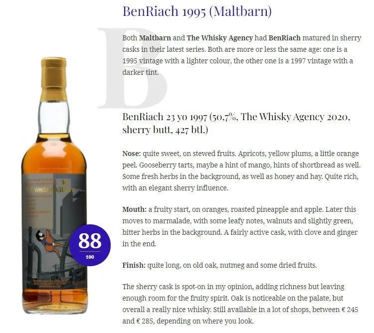 TWA BenRiach - 23YO, 1997/2020, 50.7% (WN88) - Scotch Whisky